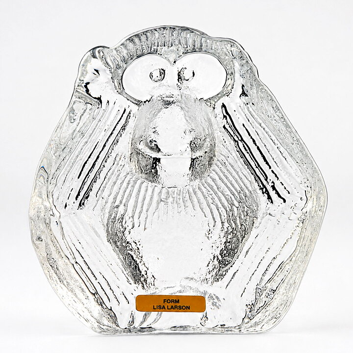 Lisa Larson (Royal Krona 1970s) Gorgeous Glass Ape "Can't Hear"  9 cm