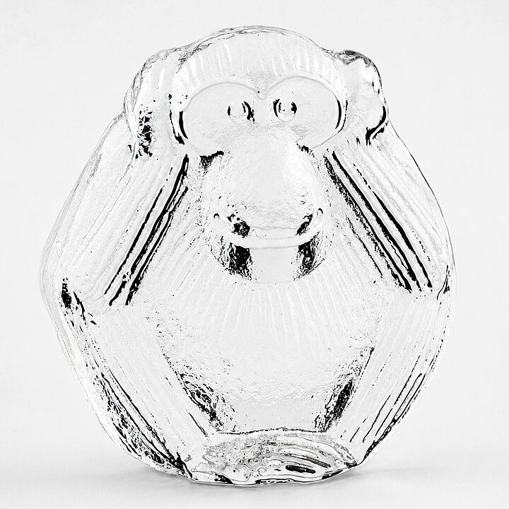 Lisa Larson (Royal Krona 1970s) Gorgeous Glass Ape "Can't Hear"  9 cm