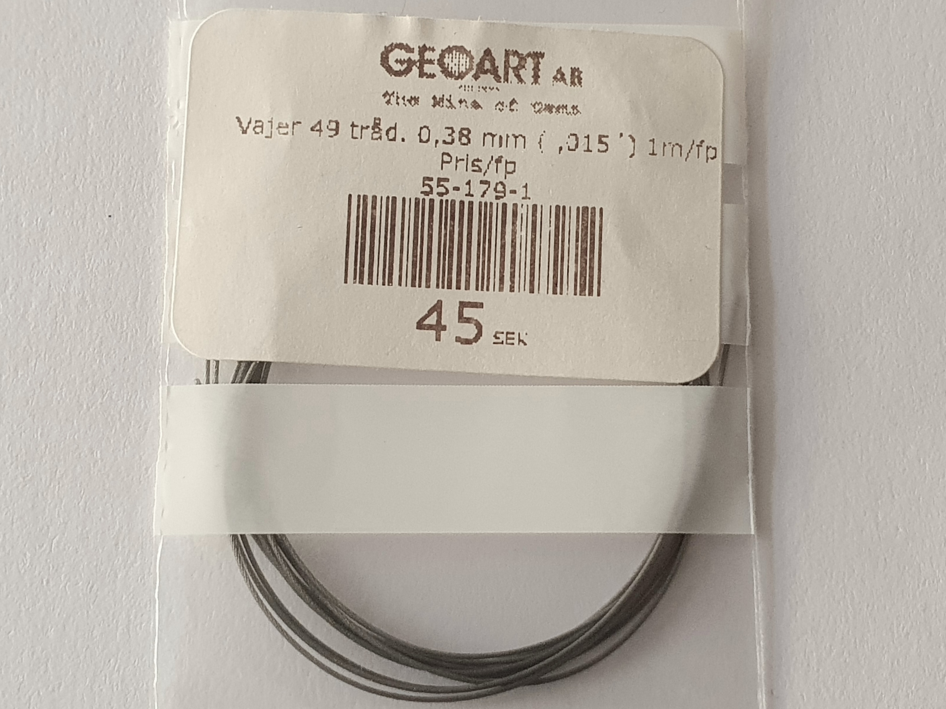 Vajer 49 tråd. 0,38 mm ( ,015´) 1m/fp Pris/fp Beadalon