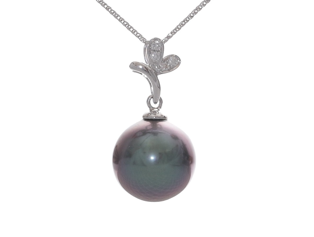 Perlenanhänger Tahiti in Weißgold mit einem 11-12mm Diamanten
