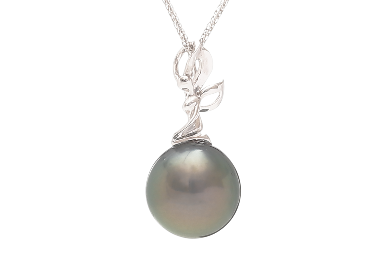 Colgante de oro blanco con perla de Tahití de 10-11 mm 