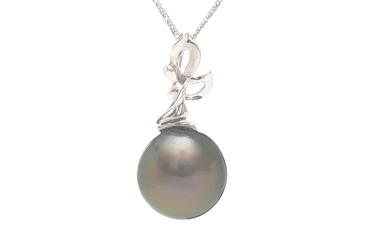 Colgante de oro blanco con perla de Tahití de 10-11 mm  - 2