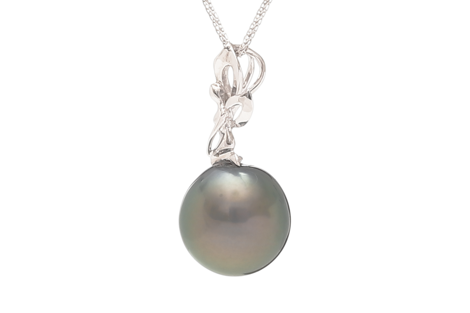 Colgante de oro blanco con perla de Tahití de 10-11 mm  - 3