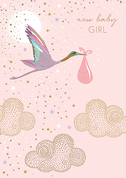 Baby Girl Stork, Everyday Single Card