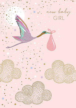 Baby Girl Stork, Everyday Single Card