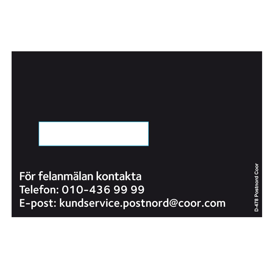 Postnord, felanmälan dekal för nya versionen ID nummer dekal.