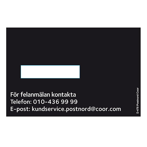 Postnord, felanmälan dekal för nya versionen ID nummer dekal.