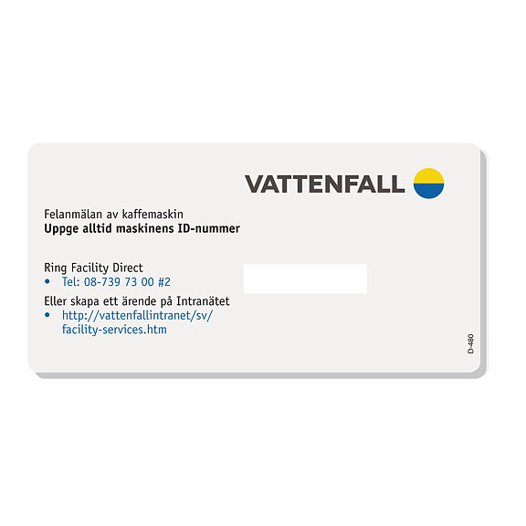 Vattenfall felanmälan dekal för nya versionen ID nummer dekal.