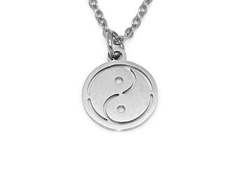Yin och Yang Tecken Halsband i Rostfritt Stål, Kinesiskt Hänge, Motsats Symbol Smycke