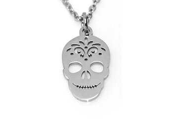 Döskalle Halsband i Rostfritt Stål, Memento Mori Hänge, Skalle Accessoar, Dödskalle Smycke