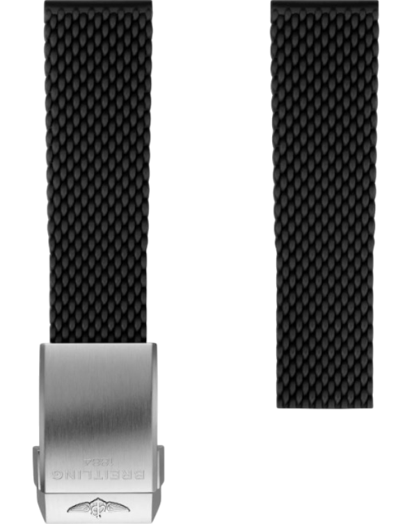 Breitling Mesh Gummiband Svart 22 mm Viklås