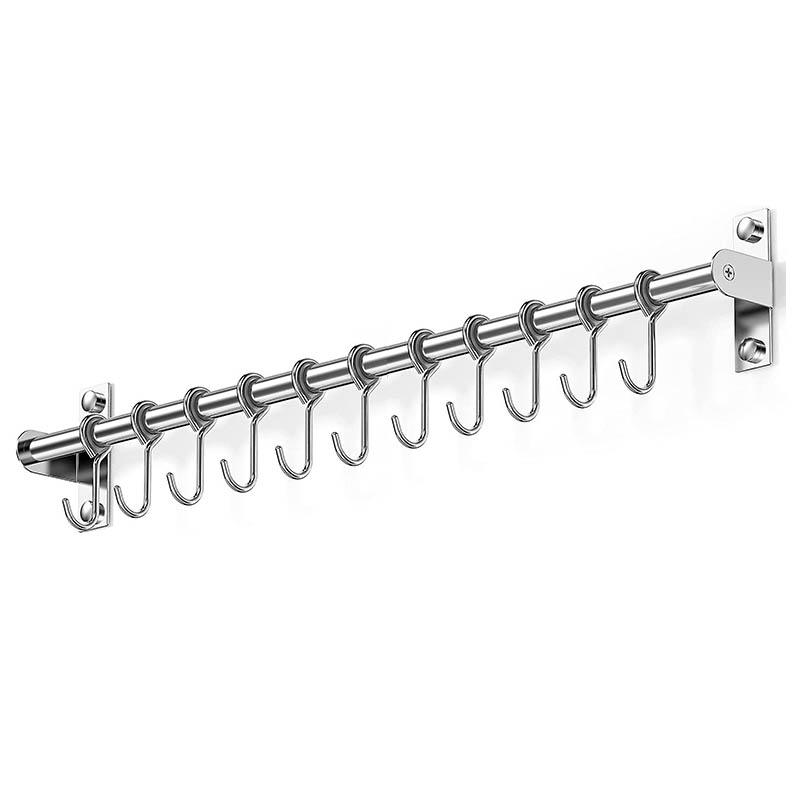 Kroklist / krokstång med 10 krokar för köket, rostfri 600 mm