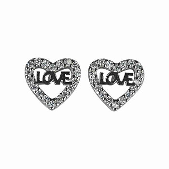 Örhänge i äkta silver med ett kristallhjärta och texten LOVE inuti. Kärleksörhängen