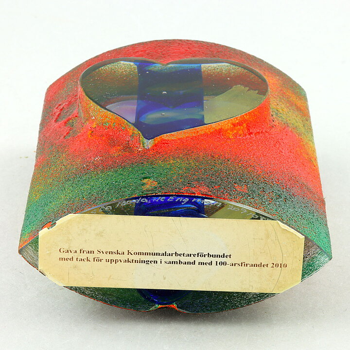 Kjell Engman (2010) Orange Sculpture with Heart and Handshake 14 cm