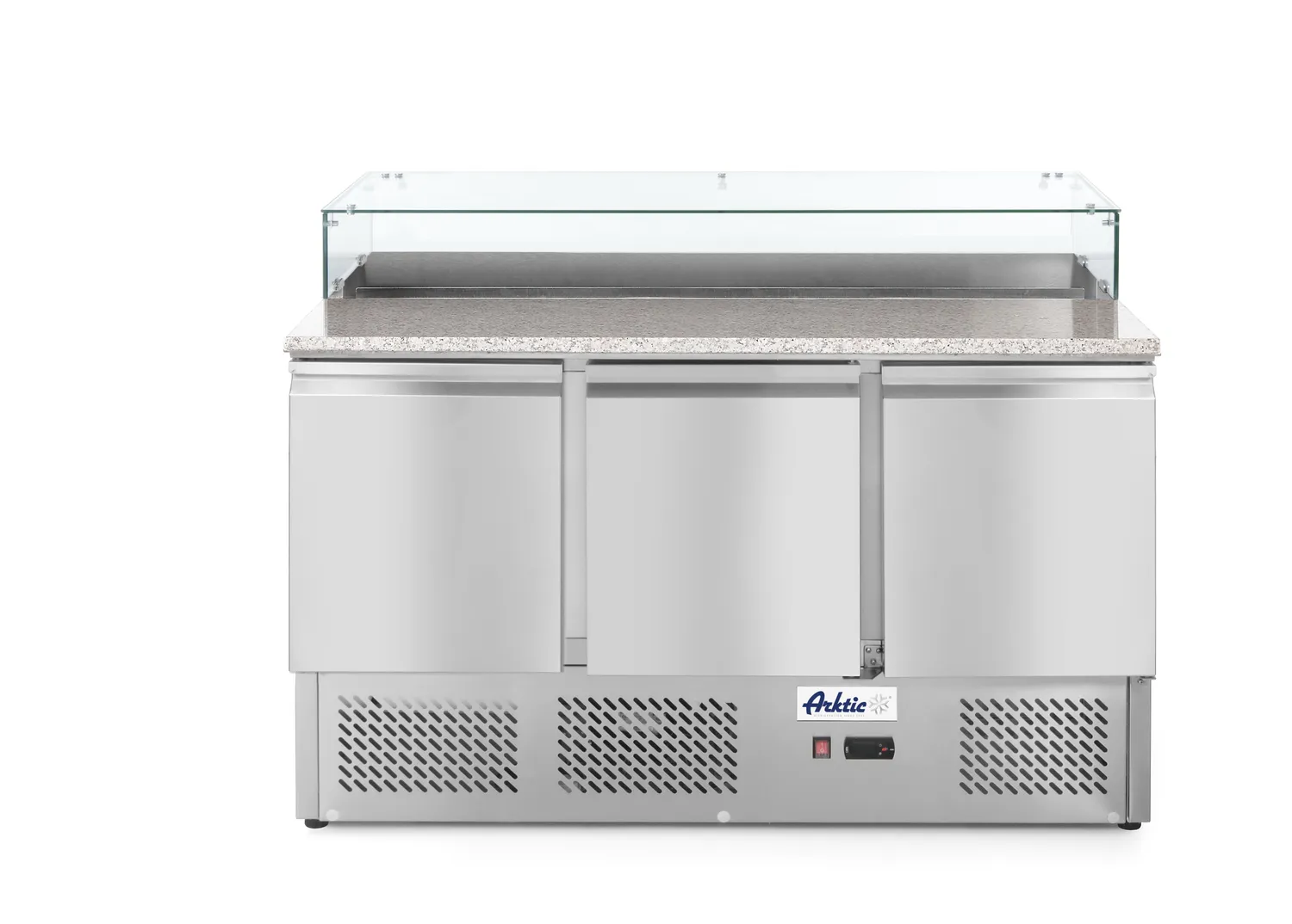 Pizza counter with 3 doors and cooling display 8x GN 1/6