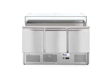 Pizza counter with 3 doors and cooling display 8x GN 1/6