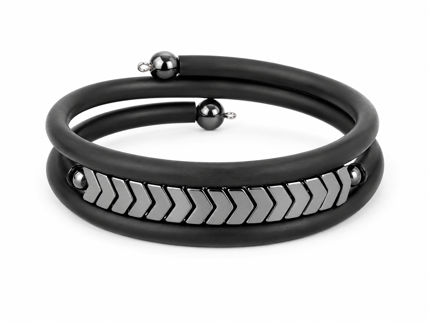 BraceletHematite black rubber 3 rows - 2