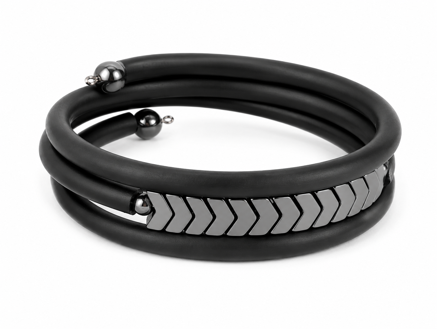 BraceletHematite black rubber 3 rows