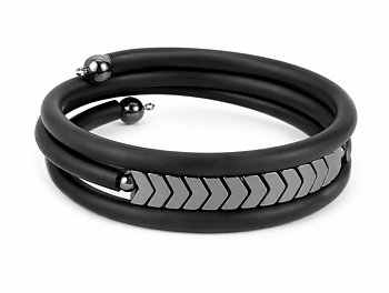 Armband Hematit svart gummi pilar 3 rader