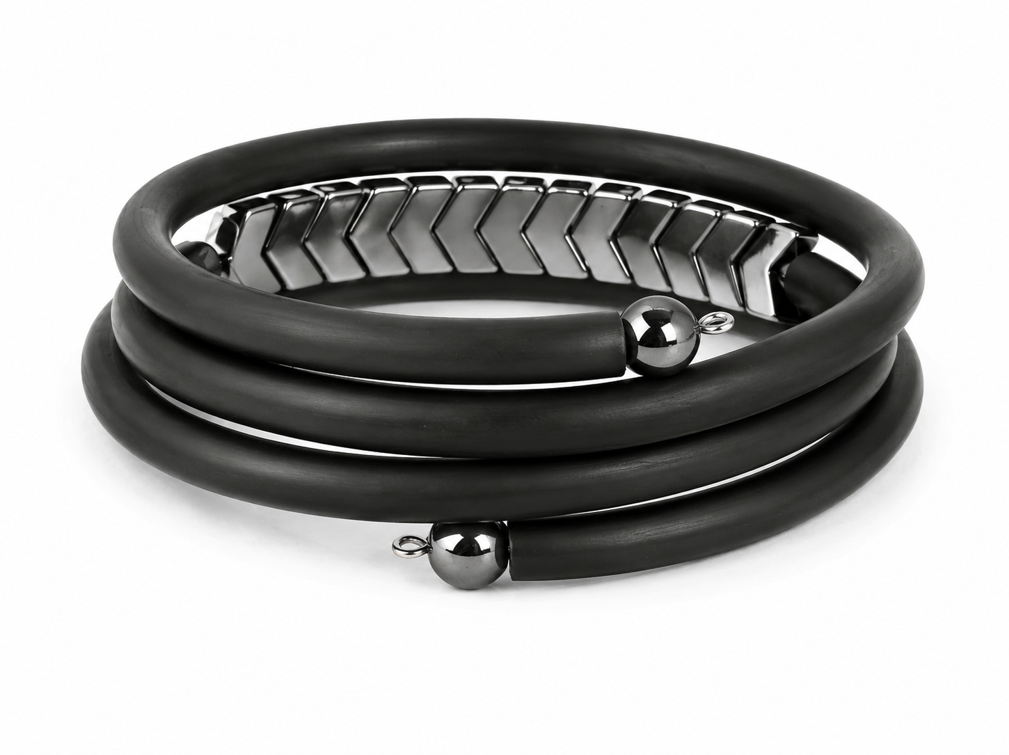 BraceletHematite black rubber 3 rows - 3