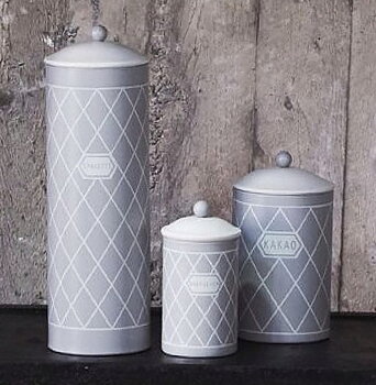 Gammaldags plåtburk Bakpulver Grå med knopp lantlig stil shabby chic lantstil