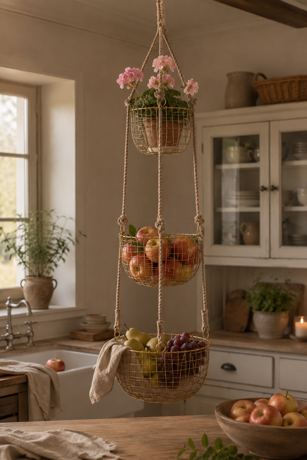 Hängande korgar - Ampel - Metall 3 st - Antikguld - 126 cm