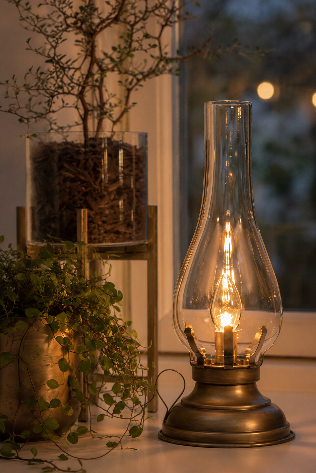 Elektrisk Fotogenlampa - Antikmässing