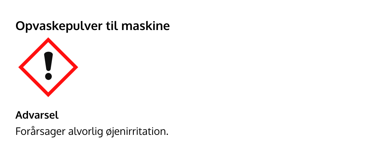 Varoitus astianpesukoneen pesuaine