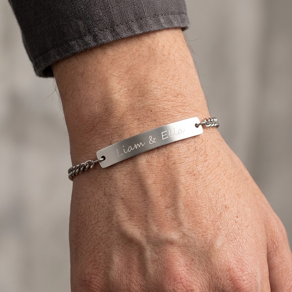 Figaro personligt armband med gravyr - Rostfritt stål - 3