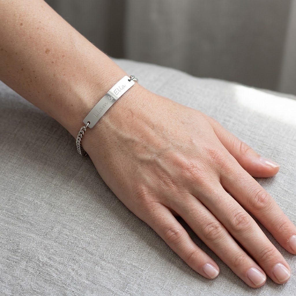 Figaro personligt armband med gravyr - Rostfritt stål - 4