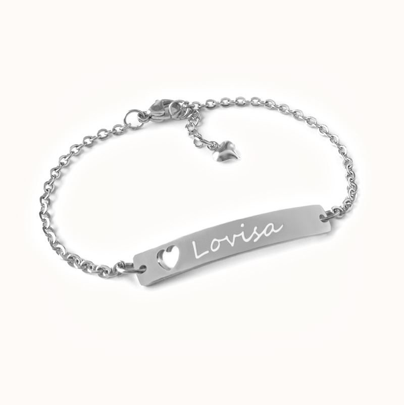 Persönliches Figaro-Armband mit Gravur & Herz - Edelstahl