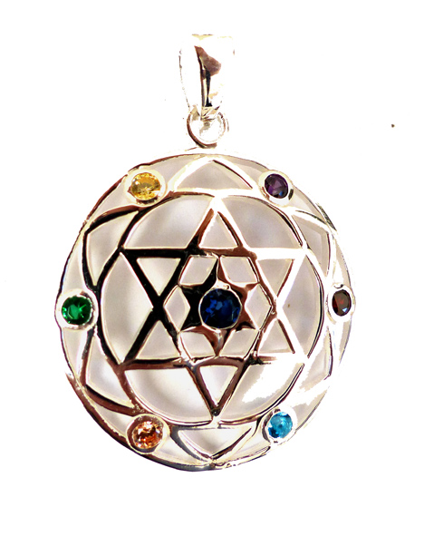 Shatkona / Hexagram (Davidsstjärna )  med Zirkonkristaller Hänge  i Äkta Silver - 3