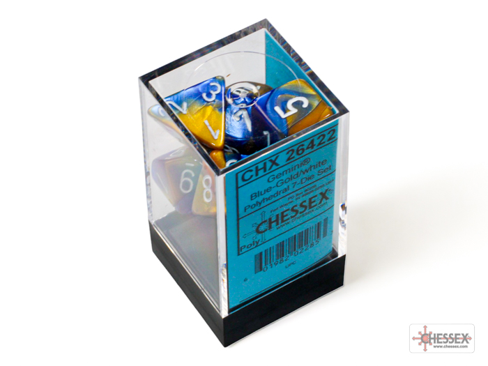 Chessex: Gemini Blue-Gold/White Polyhedral 7-Dice Set