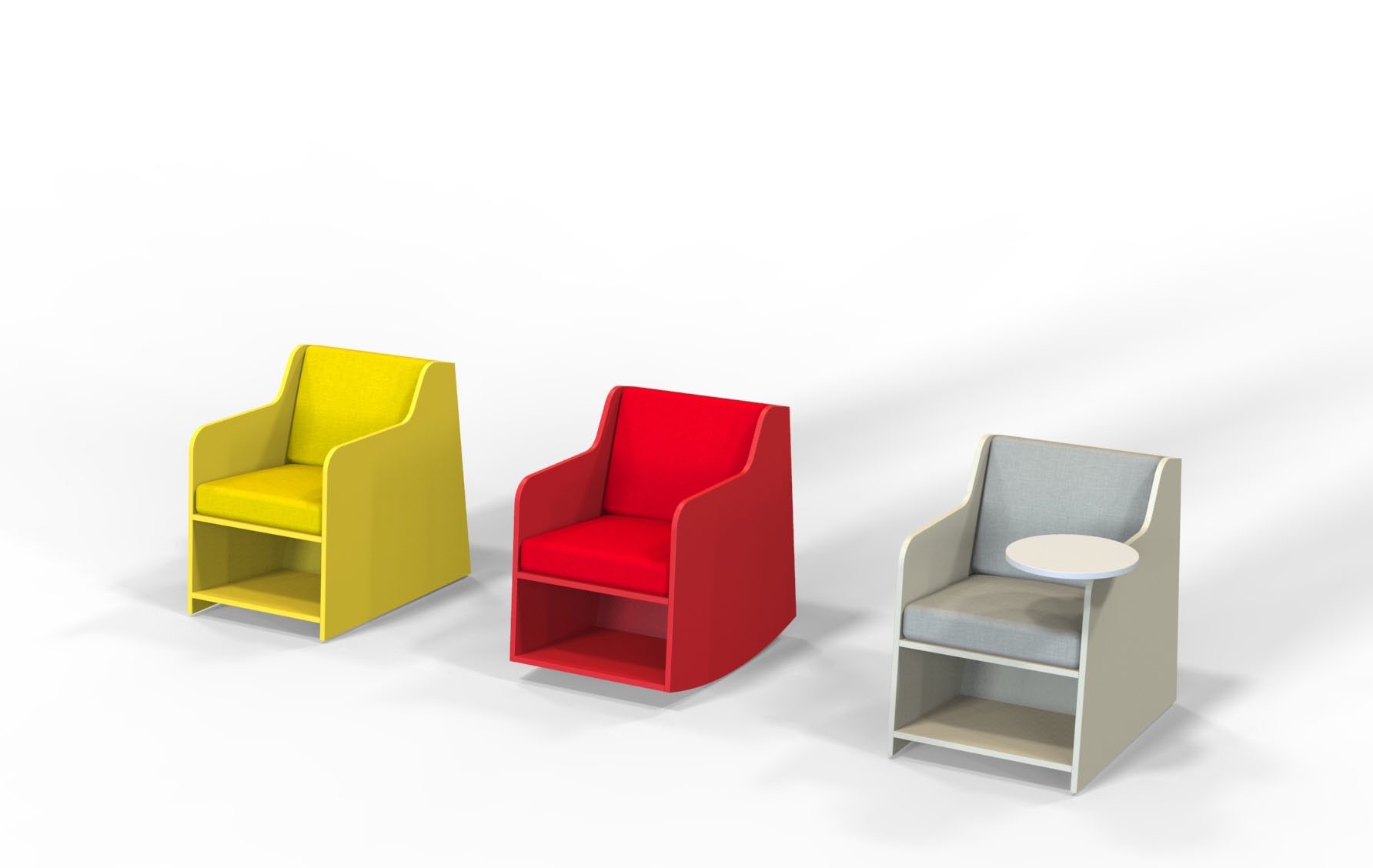 Smart Lounge Low – lav loungestol med myk stoppet sete og rygg, praktisk hylle under og et stilrent uttrykk i plywood med laminat, designet for behagelige pauser i bibliotek, skoler og offentlige miljøer.