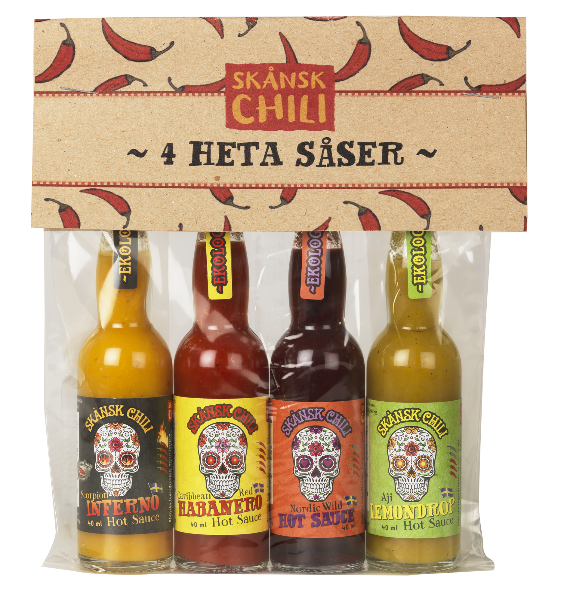 Chili 4 heta såser 4st á 40ml x6, EKO