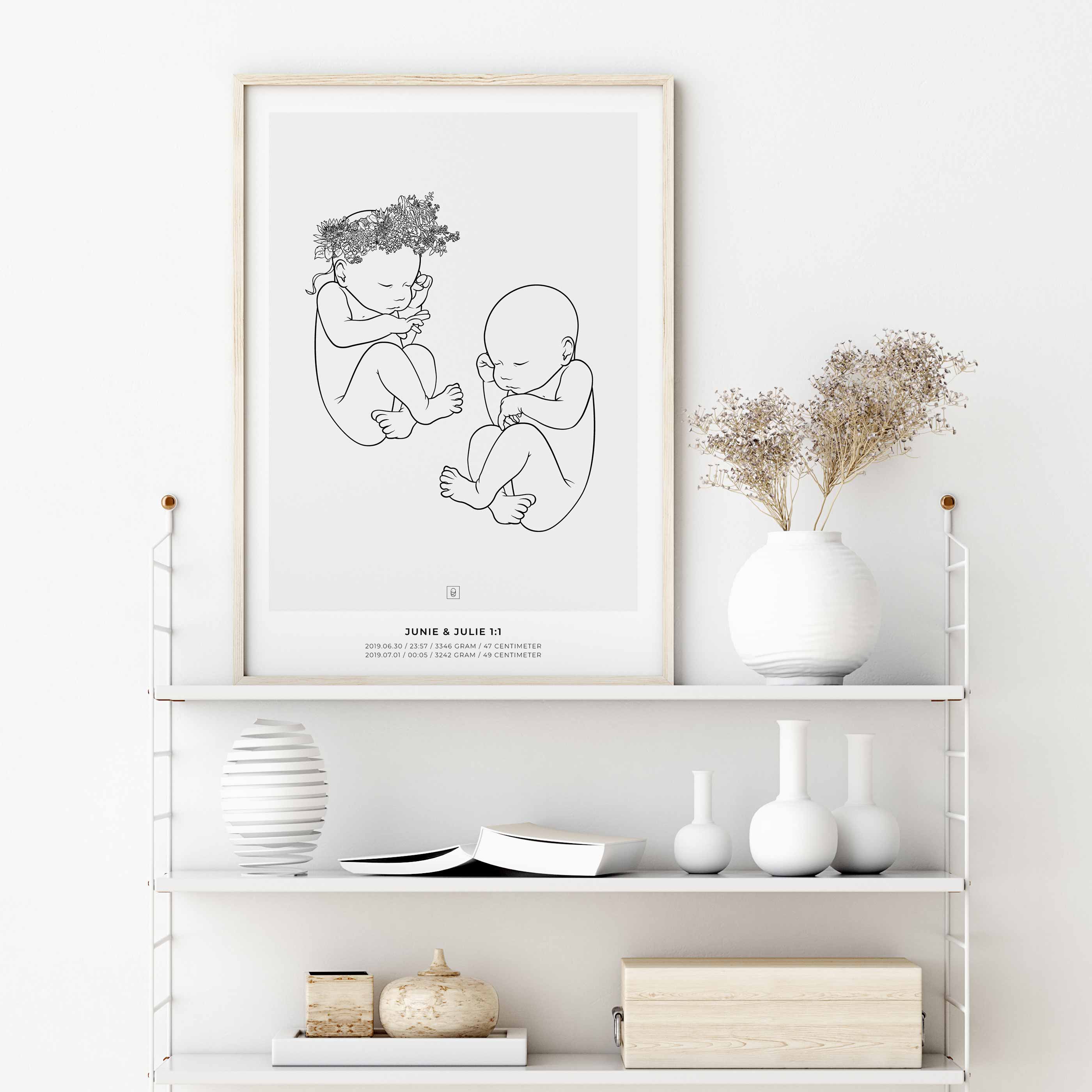 Junie & Julie Crown Mix birth poster | Newbie Print®