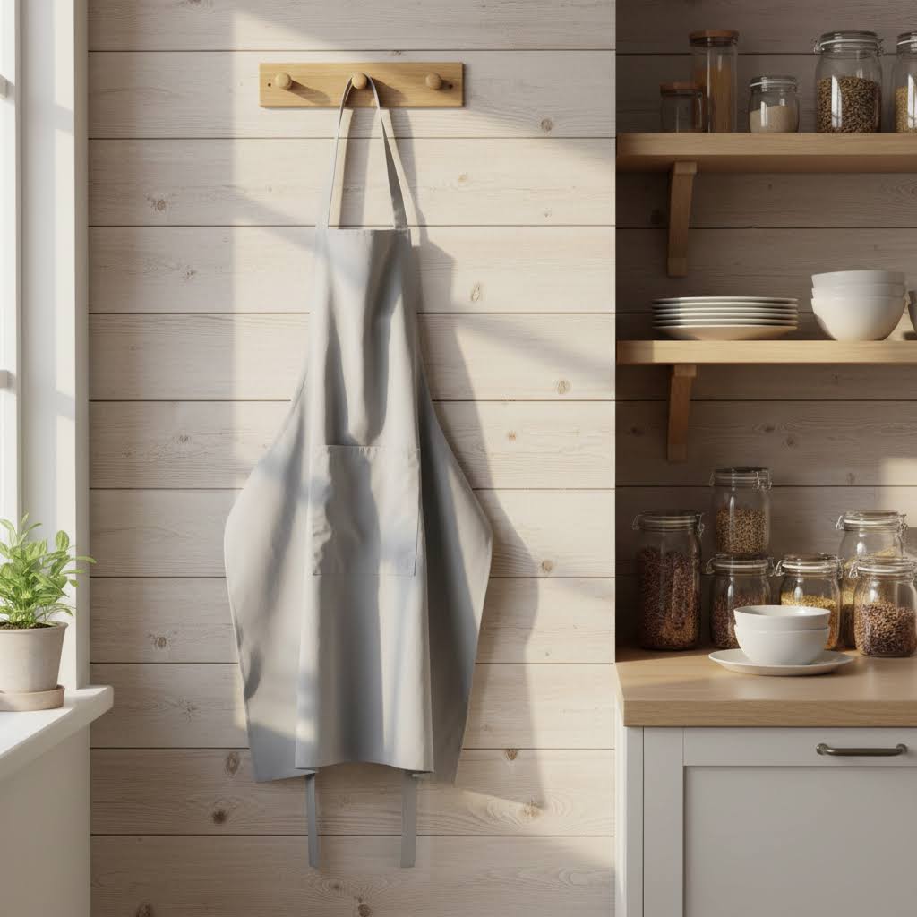 Förkläde med broderat namn - Grå