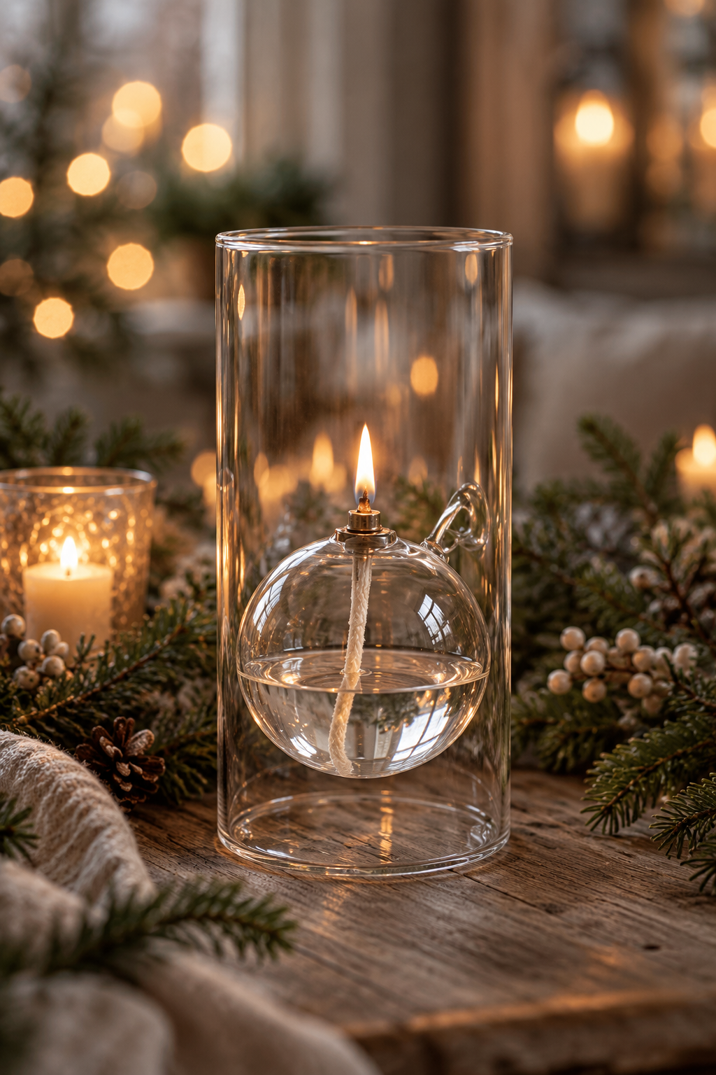 Oil lamp Glass - 22x8 cm - Cylinder - Silver