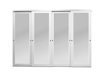 Skjutdörrar till garderob i 4-delad variant med glas eller spegel med ram som heter Skjutdörr Pelargon