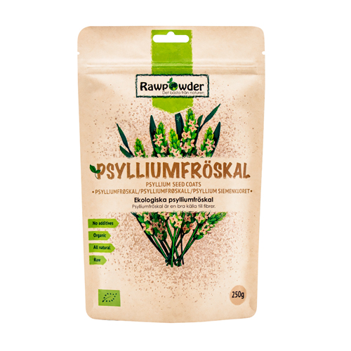 En brun ståendes pappersförpackning som det står psyllisfröskal på