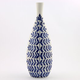 Karin Björquist (Indigo 1952) Baluster Vase with Blue Leaf Decor 32 cm