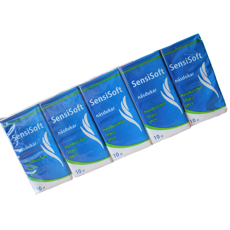 Pappersnäsdukar  3-lagers. 10 servetter per paket x 10-paket =100st