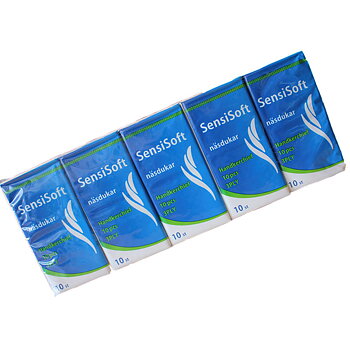 Pappersnäsdukar  3-lagers. 10 servetter per paket x 10-paket =100st