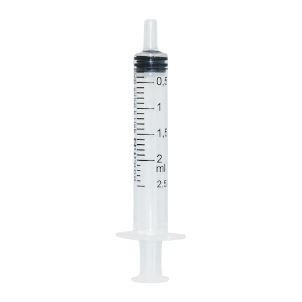 BD Plastipak 2 ml 3-delige steriele spuit met concentrische luer rechtop.