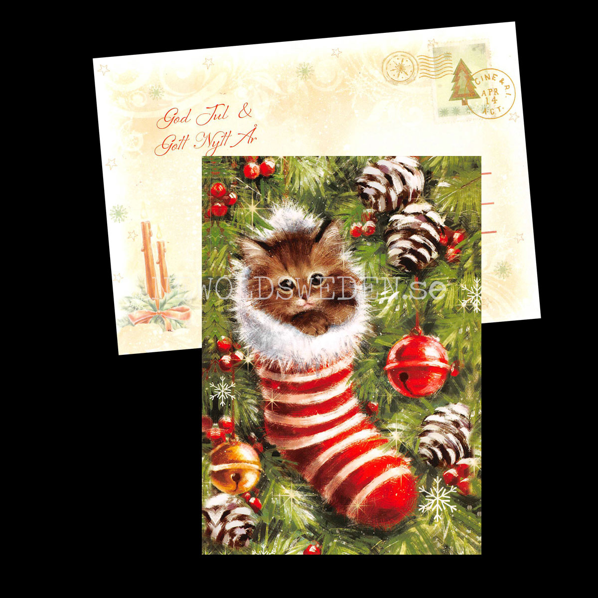 Katten i julstrumpan - Julkort A6 - 970 PA22 - 2