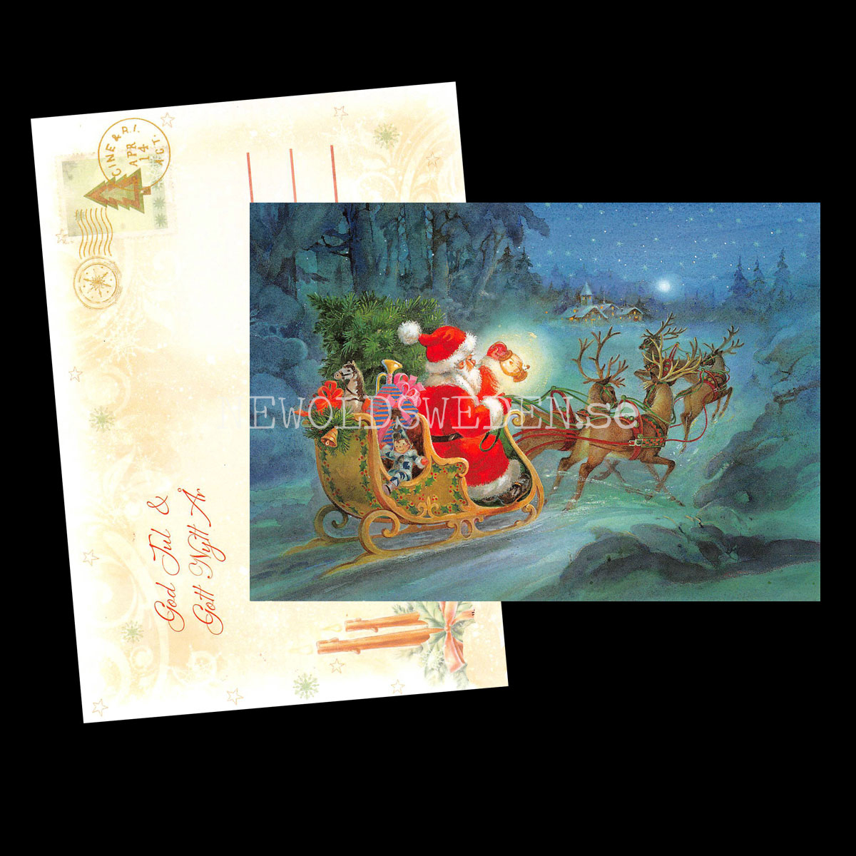 Tomte med släde - Julkort A6 - 970 PA55 - 2