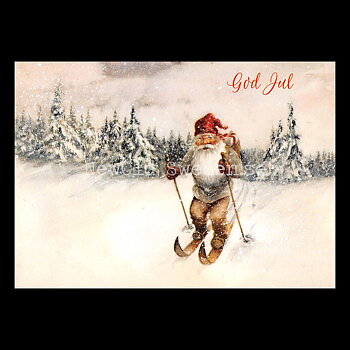 Nisse på skidor - God Jul - Julkort A6 - 974 PA77