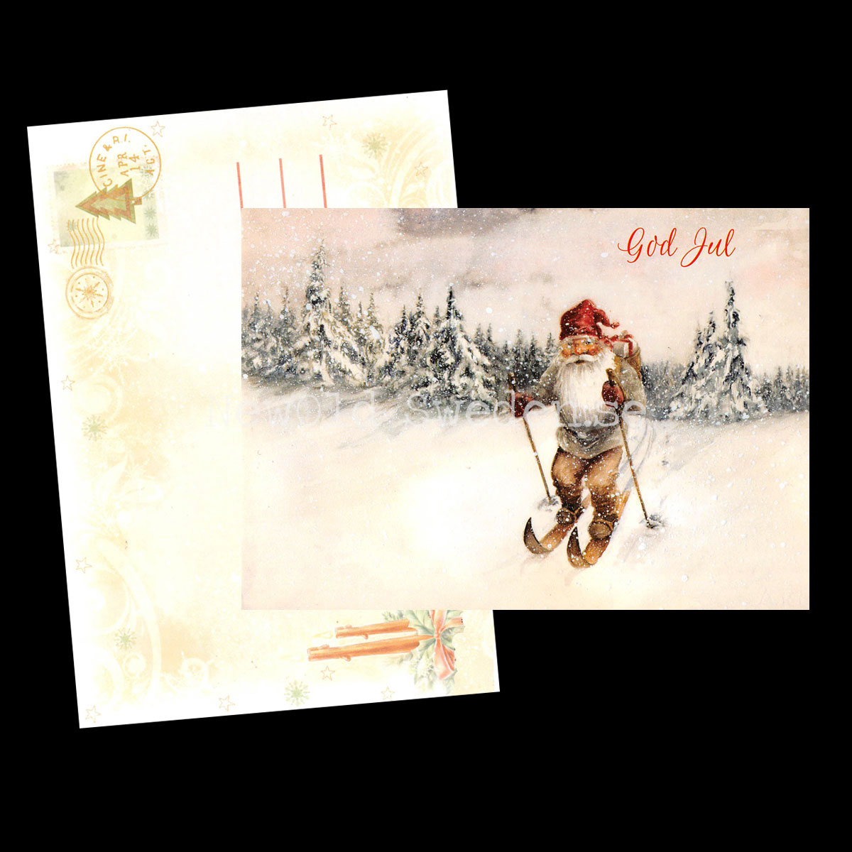 Nisse på skidor - God Jul - Julkort A6 - 974 PA77 - 2