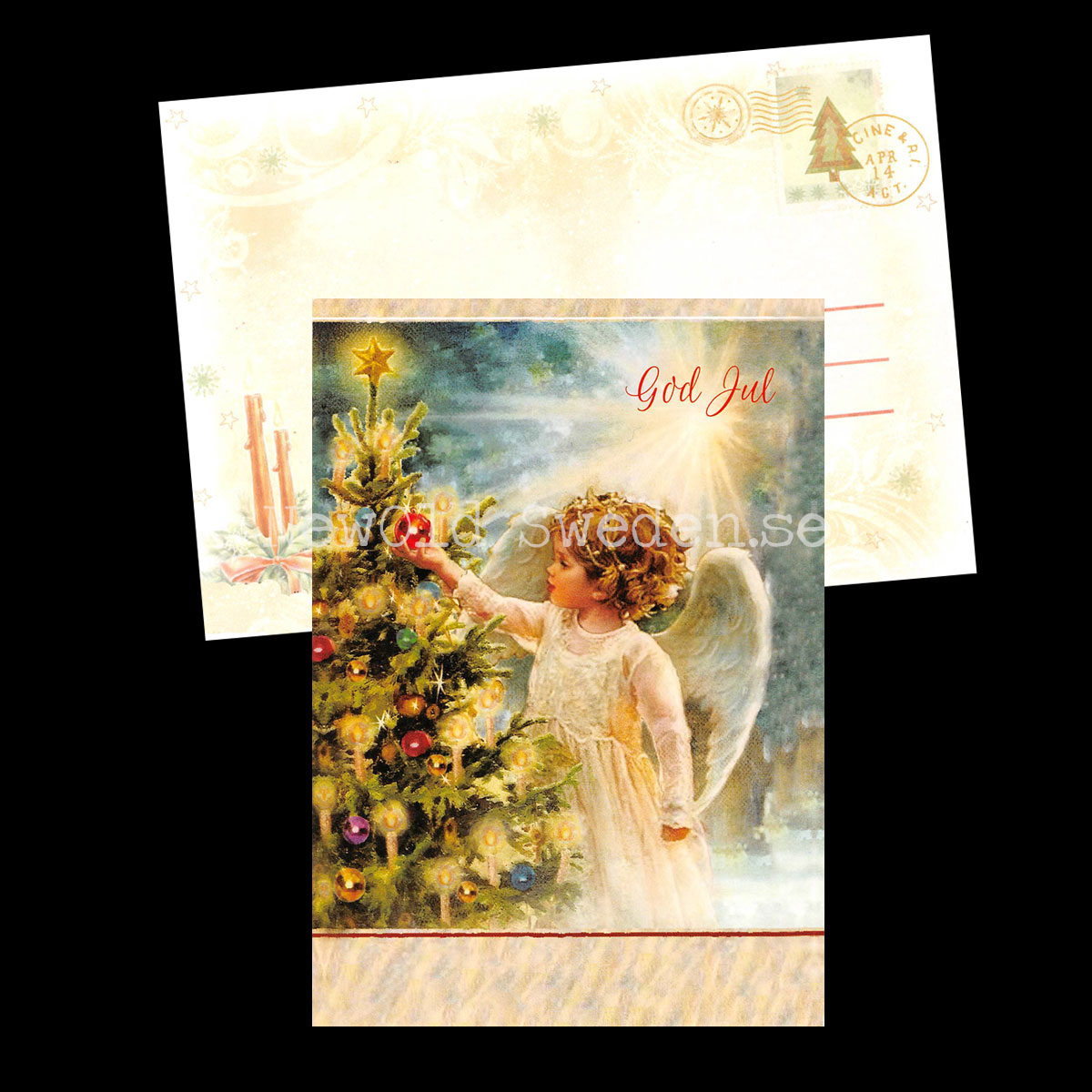 Skyddsängeln vid granen - God Jul - Julkort A6 - 972 PA77 - 2