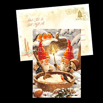 Nissarna lagar gröt - God Jul & Gott Nytt År - Julkort A6 - 972 PA77